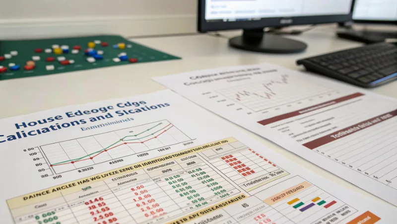 Mathematical probability charts and statistics showing house edge calculations and expected value distributions for casino games